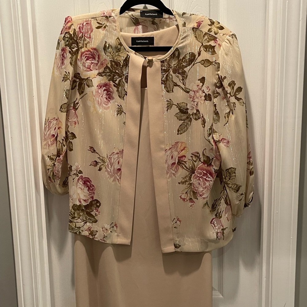 R&M Richards Floral Cream chiffon Blazer with cream dress
